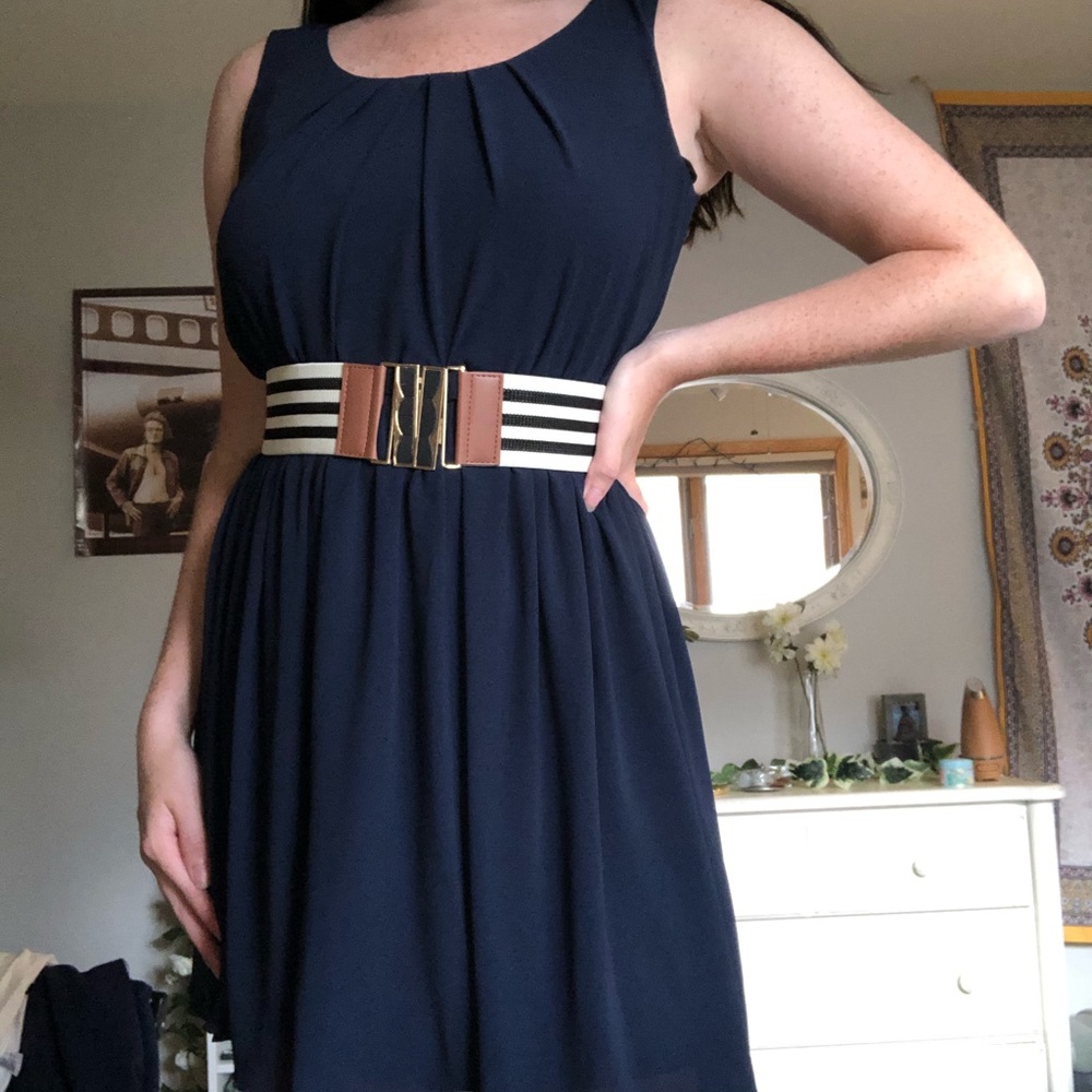 Navy blue flowy chiffon dress
